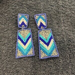 Seed Bead Blue/Silver/White Earrings